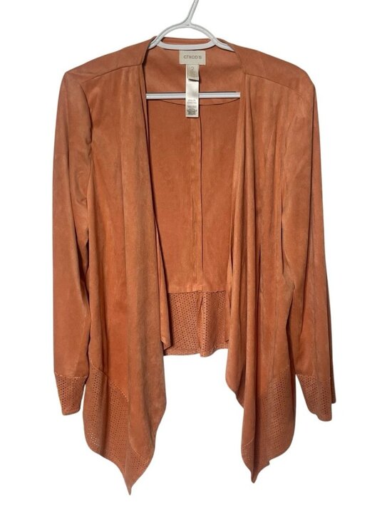 Chico's Jackets & Blazers - Chicos Womans Waterfall Open Cardigan Jacket Peach Muleskin Size Large Lasercut